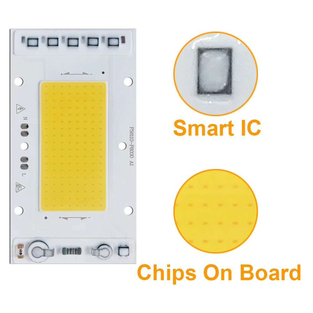 10 шт./лот светодиодный чип COB лампа 30 Вт 40 Вт 50 Вт AC220V умный IC подходит для DIY светодиодный прожектор белый