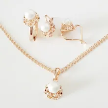 Новинка, ювелирный набор из розового золота с жемчугом, модные свадебные ювелирные изделия для женщин, 585 Ювелирная серьга из золота+ кольцо+ ожерелье, комплекты ювелирных изделий с жемчугом