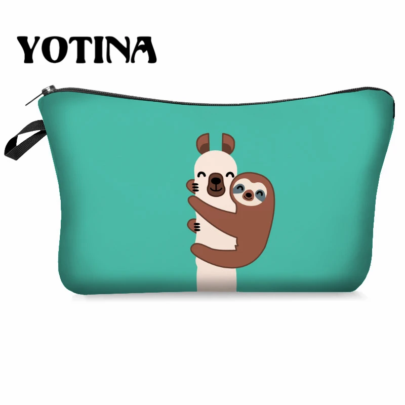 Yotina الطباعة الكسل اللاما التجميل حقيبة متعدد الألوان نمط لطيف مستحضرات التجميل الجيبات للسفر السيدات الحقيبة النساء حقيبة مستحضرات تجميل