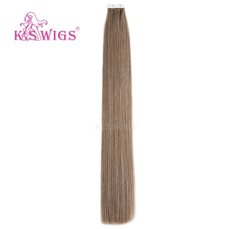 K.S WIGS Remy Tape In Human Hair Double Drawn Straight Seamless Skin Weft Hair Extensions 16'' 20'' 24'' 10pcs/pack - Цвет: 10A