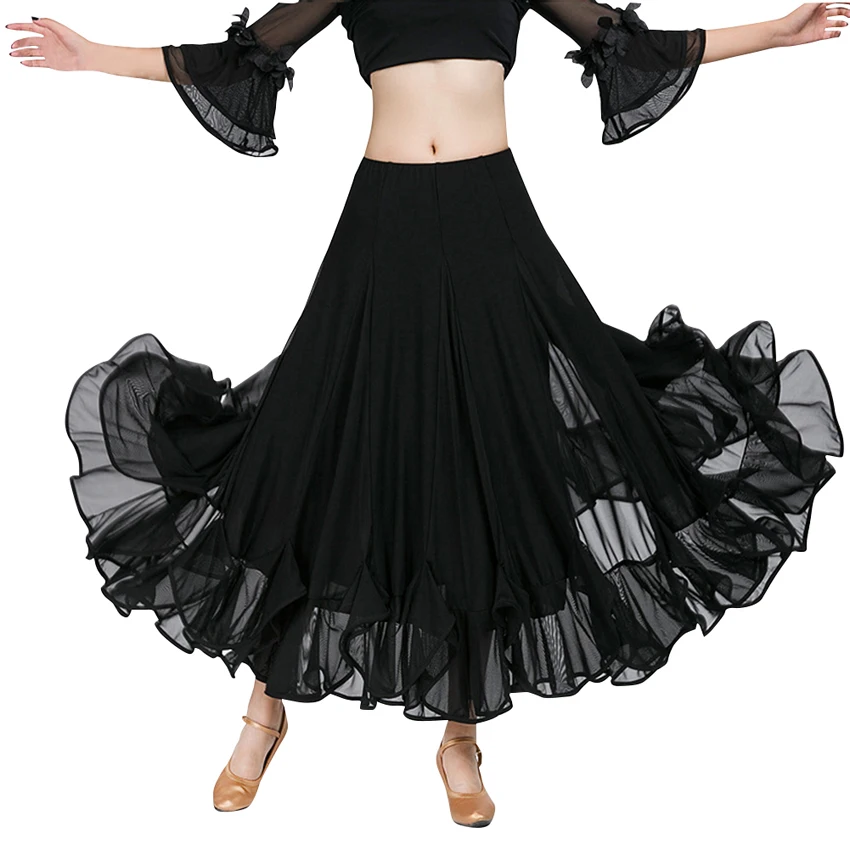 Ballroom Dance Skirt Long Length Spread hem Elegant Modern Dance Maxi Skirt Women Flamenco Latin