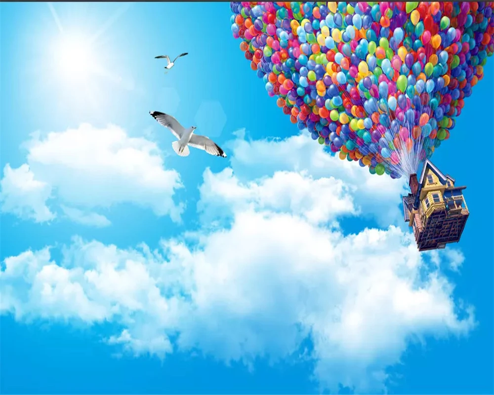 

beibehang Wallpaper for kids room wall 3 d wall romantic beautiful blue sky balloon decoration mural background 3d wall paper