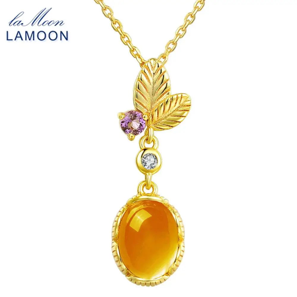 LAMOON 7x9mm 2ct 100% Natural Oval Citrine 925 Sterling Silver Jewelry Light Yellow Gold Color Chain Pendant Necklace LMNI010 - Image 5