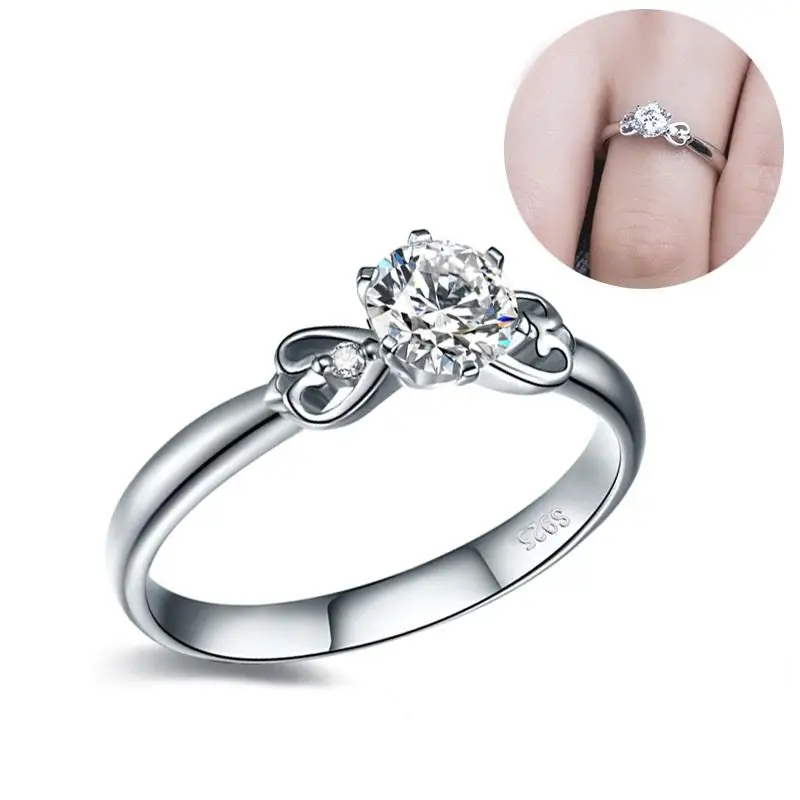 

Women Engagement Ring Solid 925 Sterling Silver Jewelry Three Cubic Zircon Brilliant Round Female Classic Marriage Ring Lover