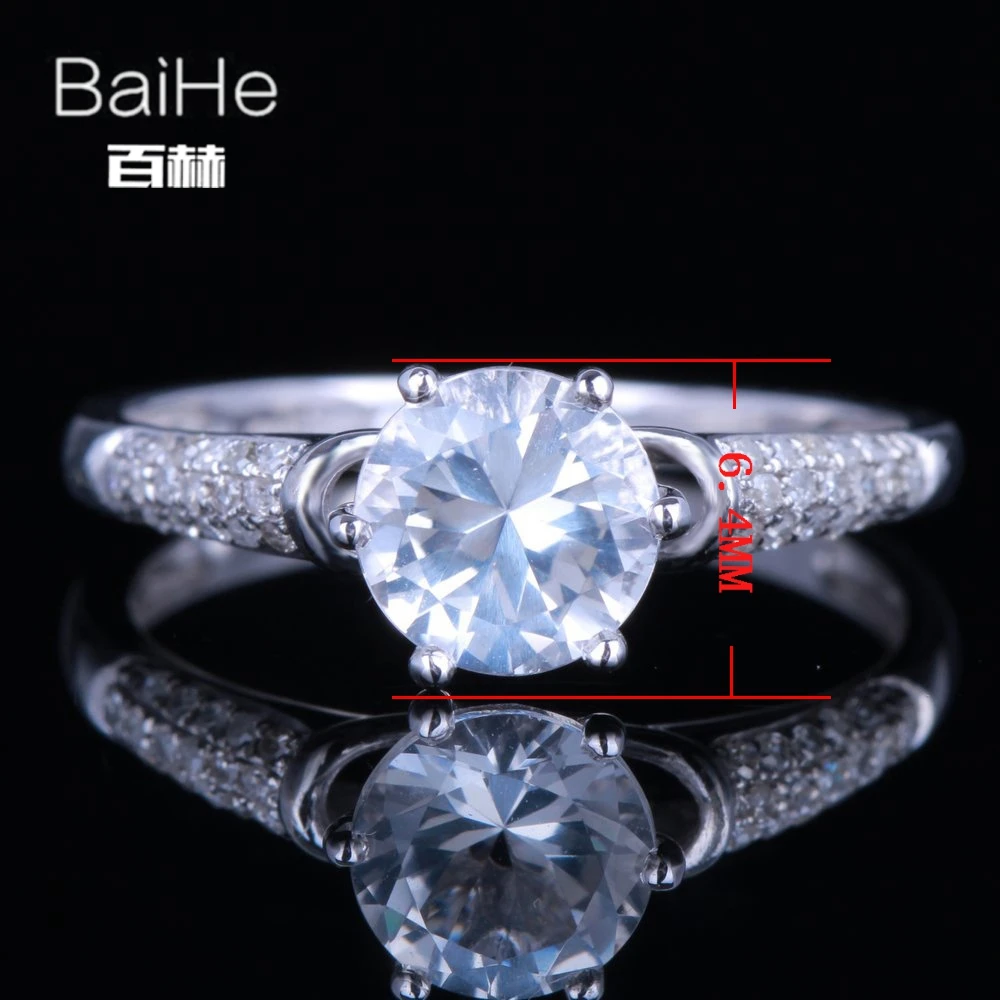 BAIHE Sterling Silver 925 1.16CT Certified Round cut Flawless 100% Genuine White Topaz Wedding Women Trendy Fine Jewelry Ring Fine Jewelry