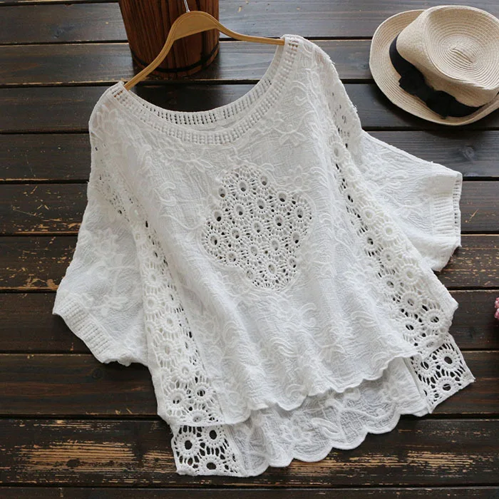 

Women Blouse Sexy Lace Crochet Boho Casual Beach Embroidery Batwing Sleeve Blouses Shirt Tops High quality Clothes China White