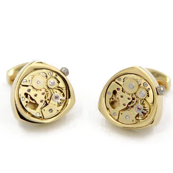 

Letpon Watch movement Cufflinks for Mens Triangle Gold color Steampunk Gear Watch Mechanism Cuff links for Mens Relojes gemelos