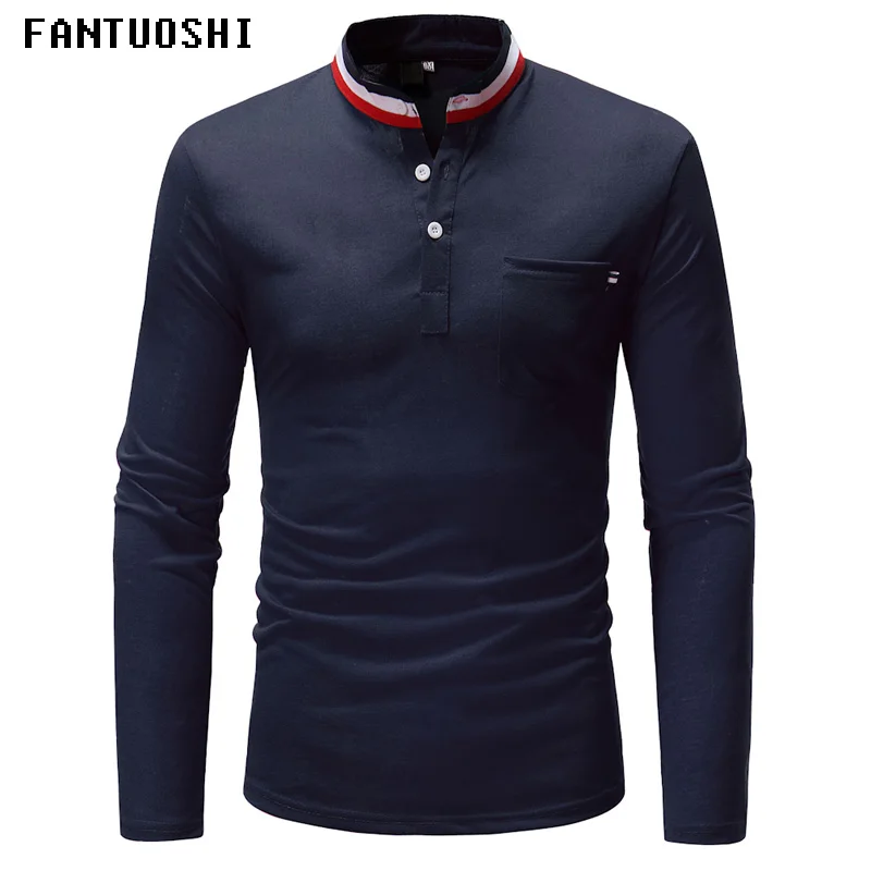 Men T shirt 2018 Mens Fashion Navy Blue Long sleeve Brand