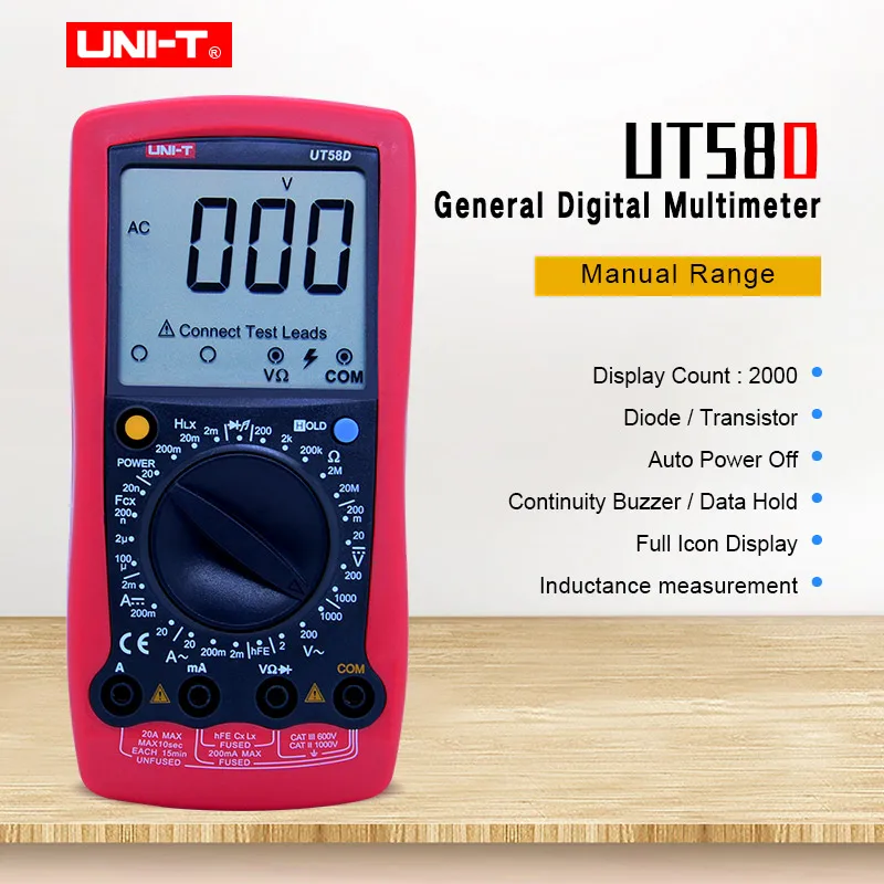 

UNI-T UT58D Digital Multimeter DC AC voltmeter Ammeter Capacitance Resistance Inductance Tester Diode and continuity buzzer