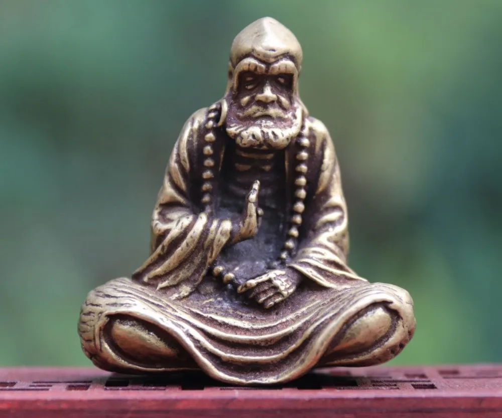 

7 CM Chinese Pure Bronze Dharma Bodhidharma Daruma Master Of Zen zazen sculpture