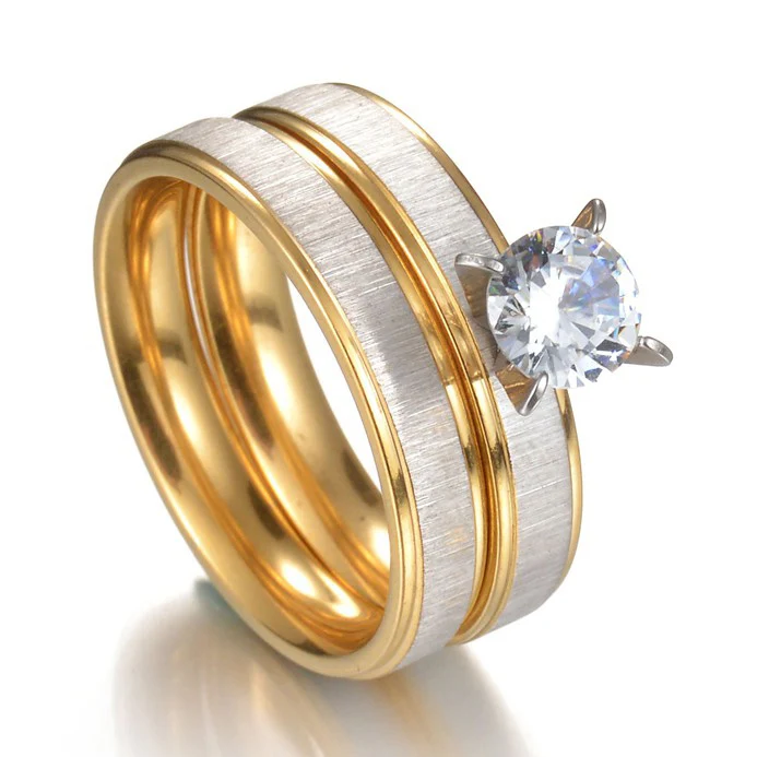 MMS Classic Female AAA Zircon Korean Couple Rings 316L Stainless Steel