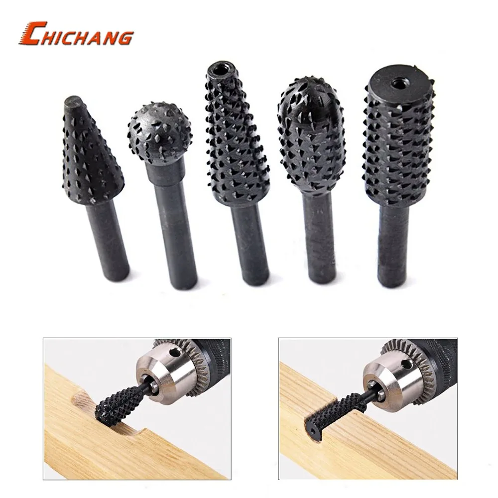 5pcs/set twist drill bit wood carving file rasp drill bits