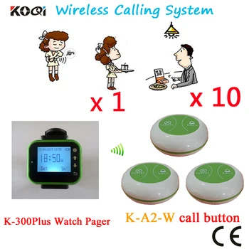

Wireless Buzzer Bell System Newest Calling Button Waterproof Set Including Watch Pager Receiver 433.92MHZ(1 watch+10 button)