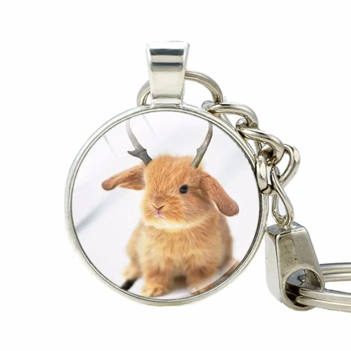 Кролик брелок печати ювелирные изделия животного кулон брелки Обувь для девочек Стекло кабошон Key Holder