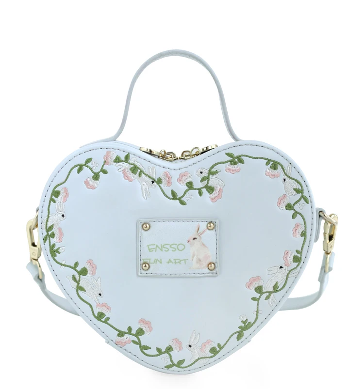 

Fashion Women's PU Leather Handbags Ladies Embroidery Flower Vine Rabbit Tote Bags Female Love Shape Small Maiden Crossbody Bags