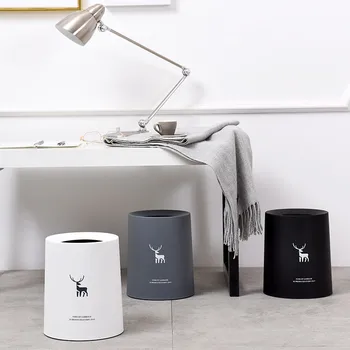 

Reindeer Printing Plastic Trash Can Pressing Cover Type Poubelle De Cuisine Toilet waste bin Office Trash Storage Organizer