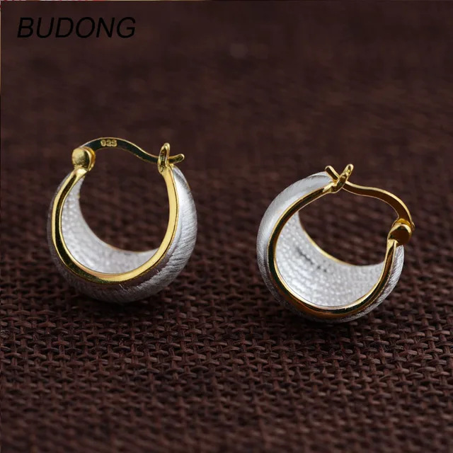 Budong Real 925 Sterling Silver Hoop Earring For Women Yellow Gold Budong Real 925 Sterling Silver Hoop Earring For Women Yellow Gold Plated Huggies U Loop