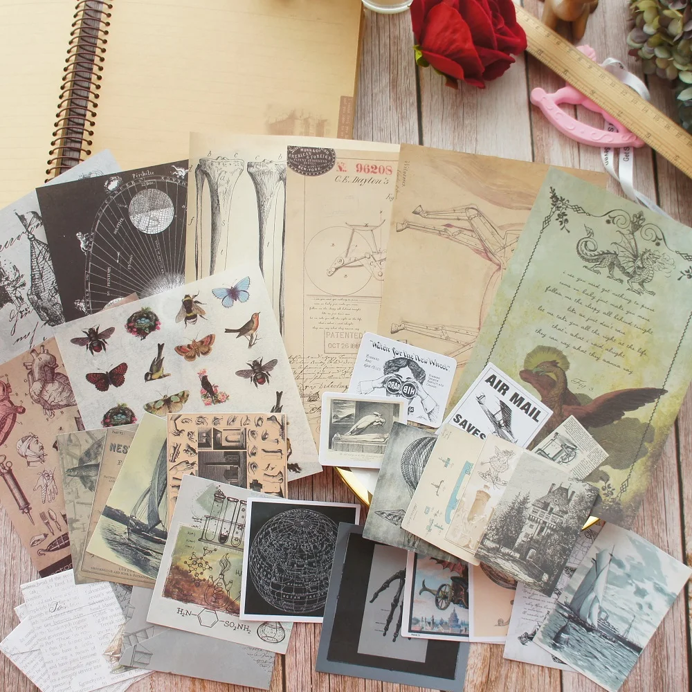 

34 Pcs DIY Imprint of Industrial Civilization Theme Sticker Background Craft Paper Envelop Set Scrapbooking Creative Gift Use