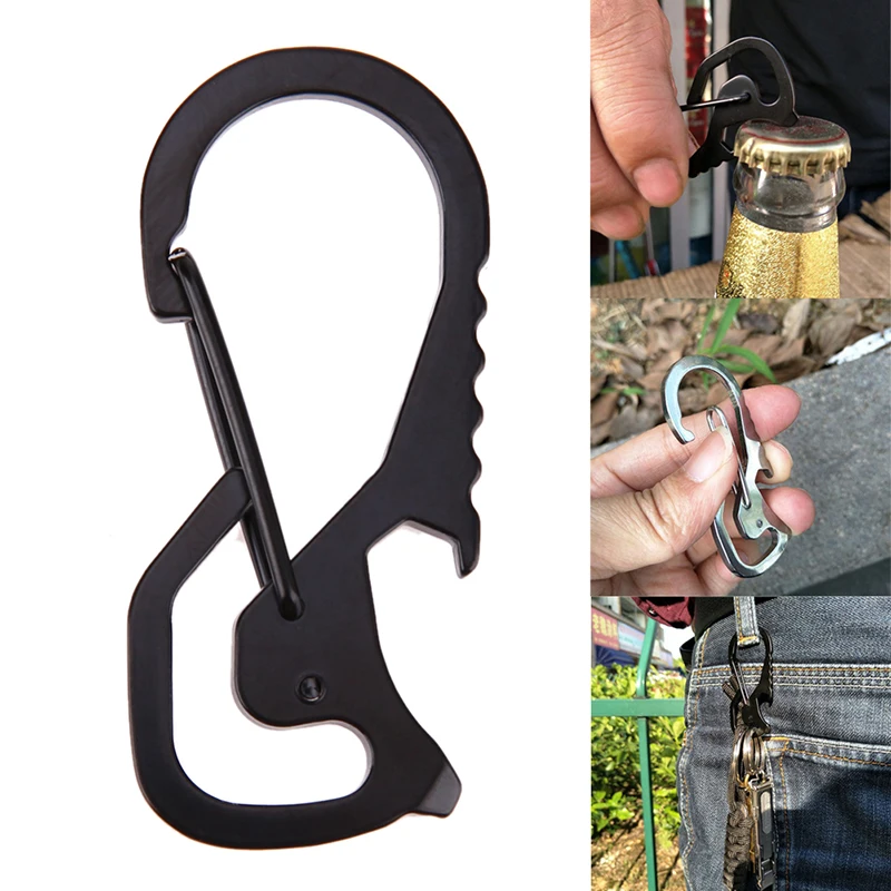 

Outdoor Camping Carabiner Cap Stainless Steel Multifunction Keychain Ring Bottle Opener Climbing Accessories Tools