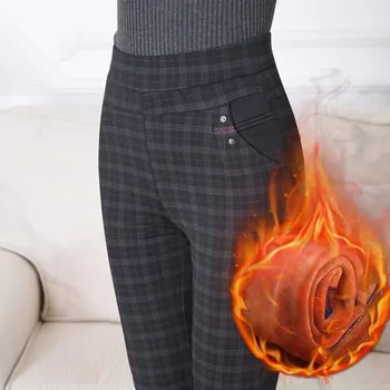 

Women Winter Warm Plaid Pants High Waist Full Length Cotton Slim Fitness Trousers Plus Size 3XL 4XL 5XL 6XL Straight Leggings