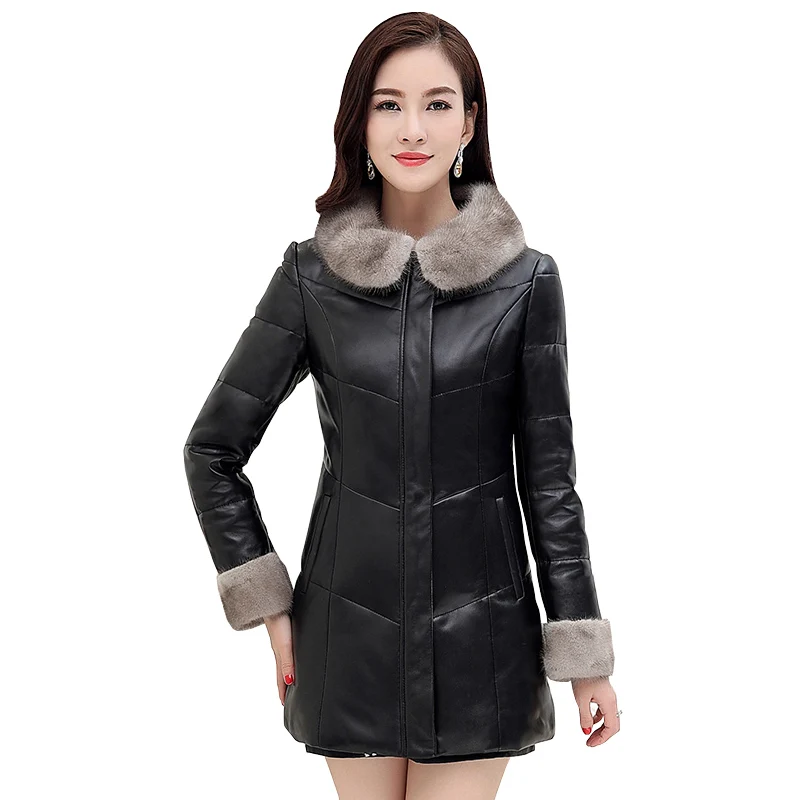 Genuine Sheepskin Leather Jacket Winter Real Mink Fur