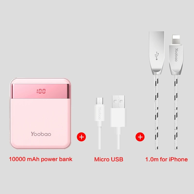 Yoobao mi ni power Bank, 10000 мА/ч, милое зарядное устройство, портативное зарядное устройство, внешняя батарея, повербанк для Xiaomi mi 2, для телефона huawei P9 - Цвет: pink cable