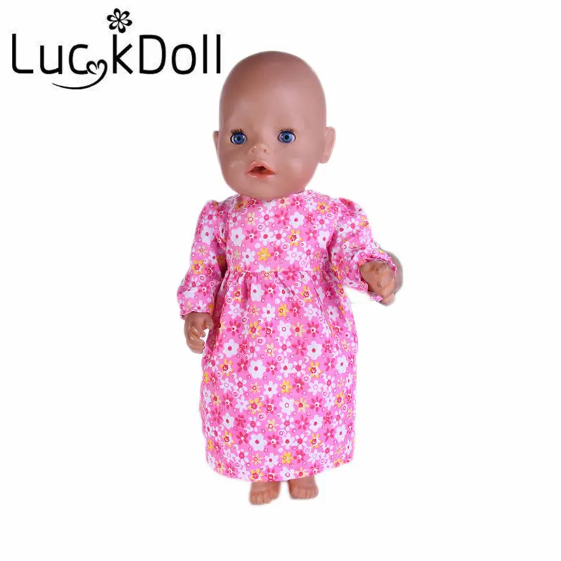 LUCKDOLL розовое платье с длинным рукавом и принтом размер 18 дюймов американский 43 см