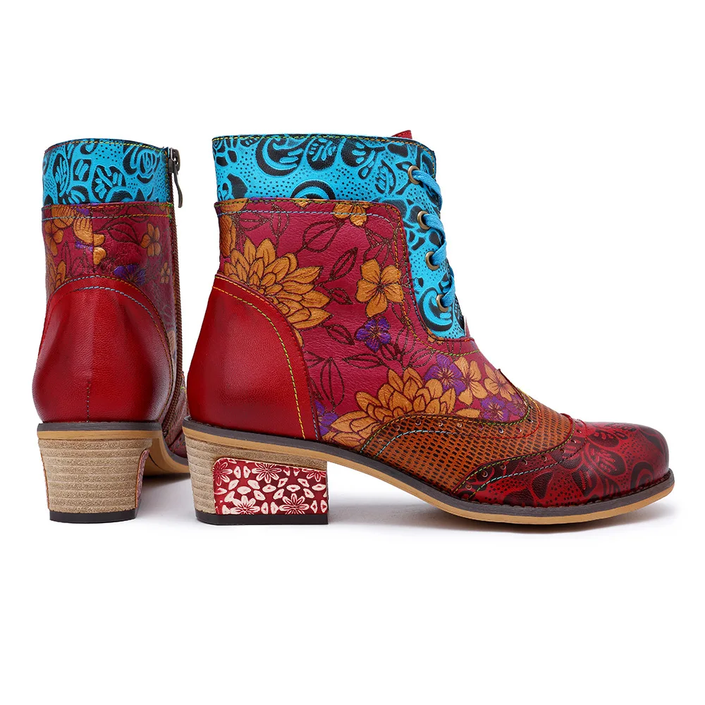 MStacchi/женские ботинки на молнии в стиле ретро; женские ботильоны из натуральной кожи; женская обувь на шнуровке; сезон весна-осень; женские ботинки с цветочным узором