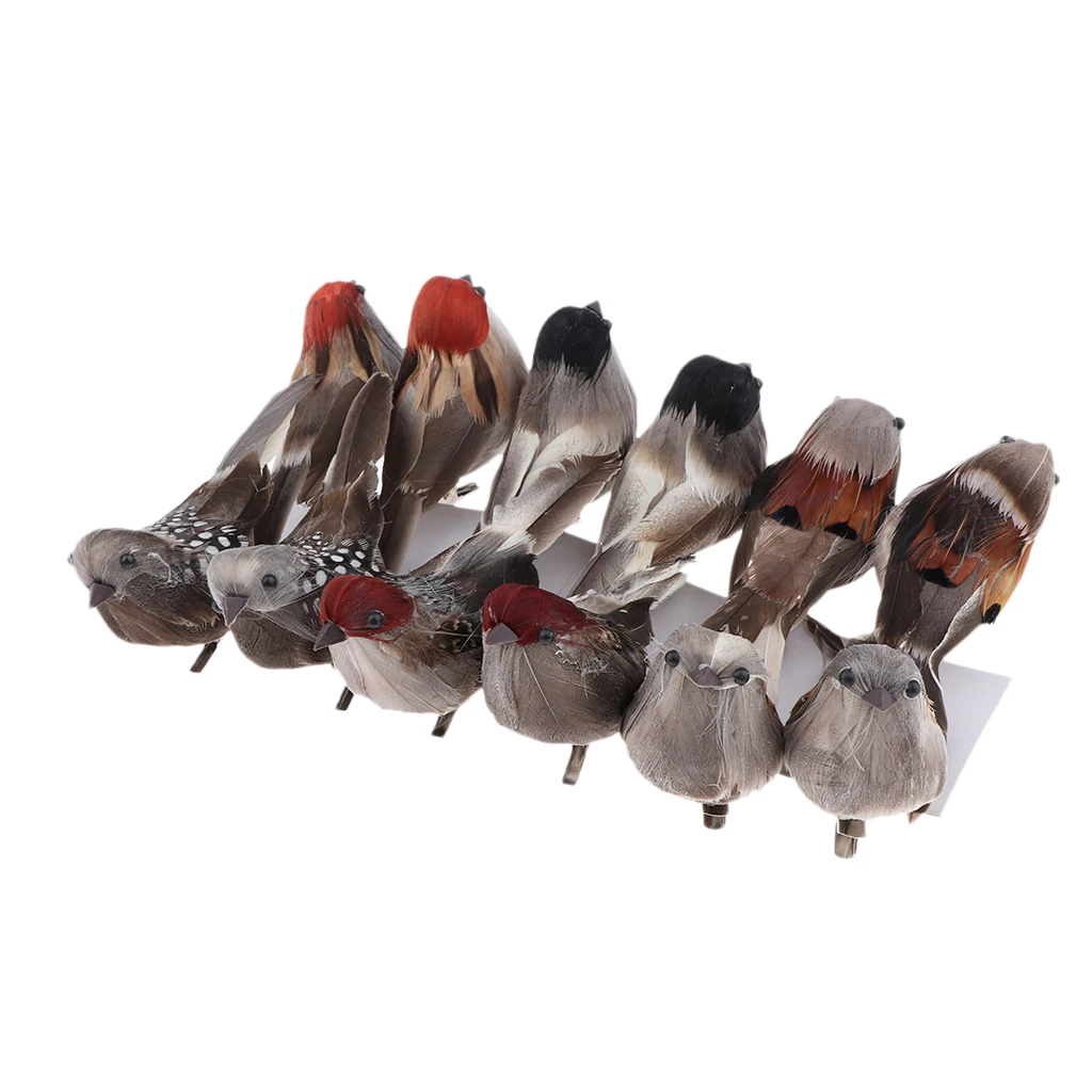 12X Artificial Sparrow Bird Realistic Taxidermy Home Garden Decoration Toy