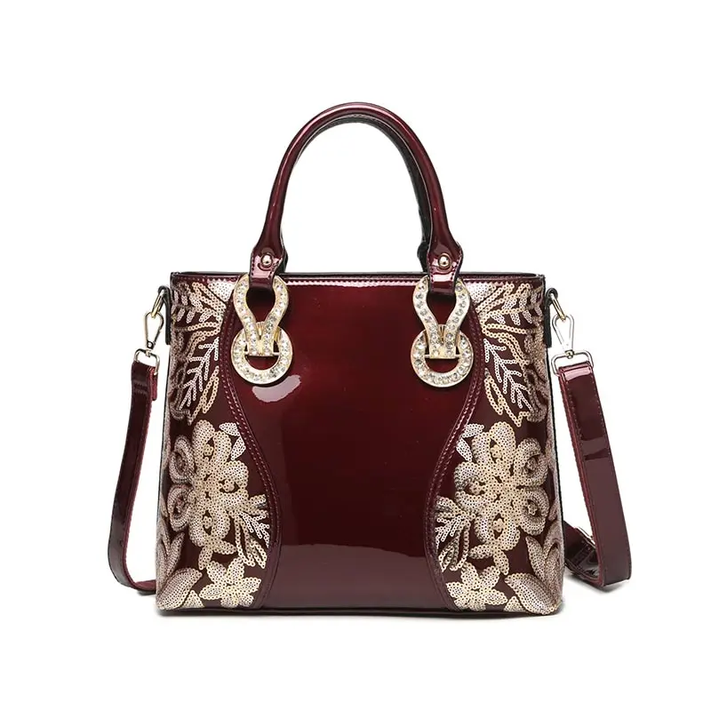New Luxury Europe Women Bag Embroidery Sequined High Quality Patent Leather Famous Brand ...