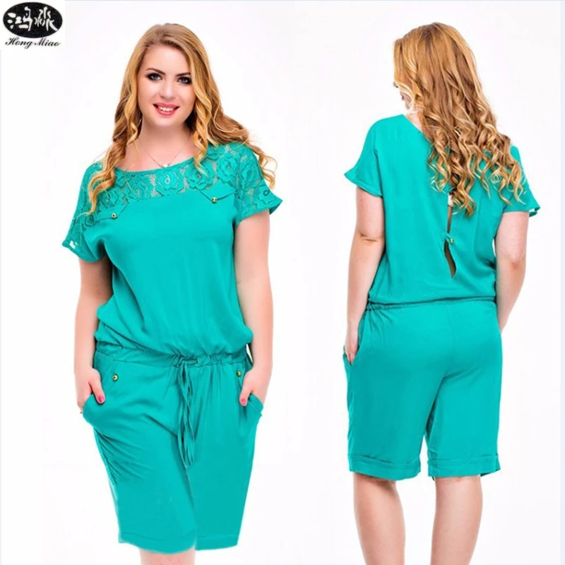 

Women Jumpsuit Summer Nightclub O-neck Hollow Out Solid Color Bow Tie Female Sexy Playsuits Plus Sizes 5XL Overalls For Woem