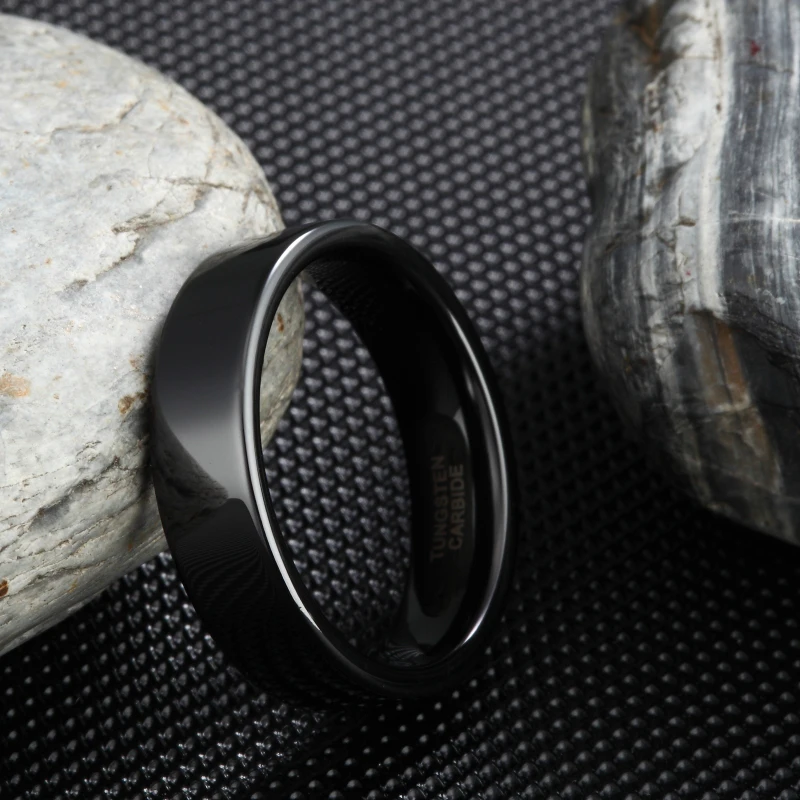 

6mm Plated Black Tungsten Carbide Ring High Polish Flat Pipe Cut Band Ring Comfort Fit Size 4-12