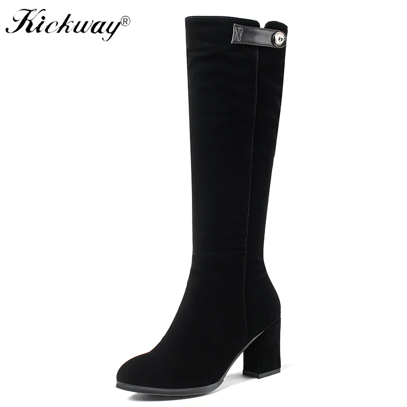 Kickway/Новинка; Брендовые женские ботинки большого размера; пикантные женские туфли на высоком квадратном каблуке с боковой молнией; высокие сапоги для вечеринок; zapatos de mujer