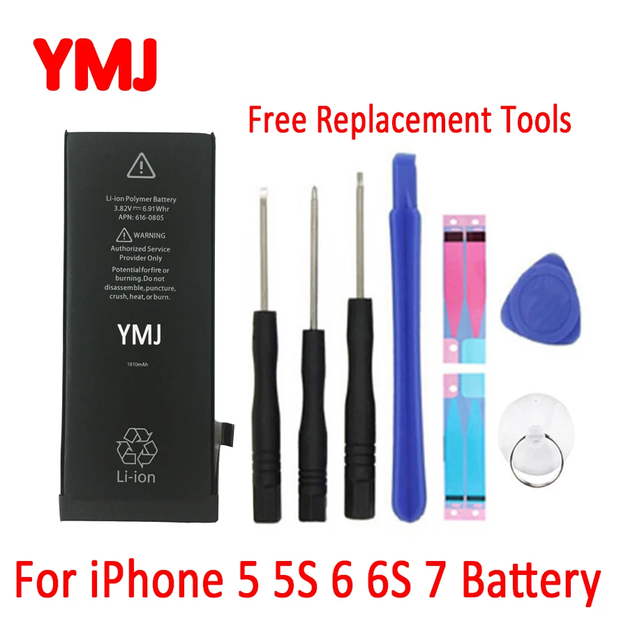 YMJ для Apple iPhone 5 5S 6 S 7 Замена батареи Bateria мобильный аккумулятор большой