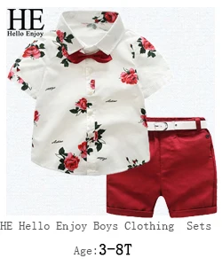 С героями мультфильма «привет энжой» для маленьких мальчиков детская одежда Рубашка с короткими рукавами принт галстук-бабочка с цветочным рисунком, футболка и шорты, 2 шт. комплекты детской одежды; одежда для дня рождения
