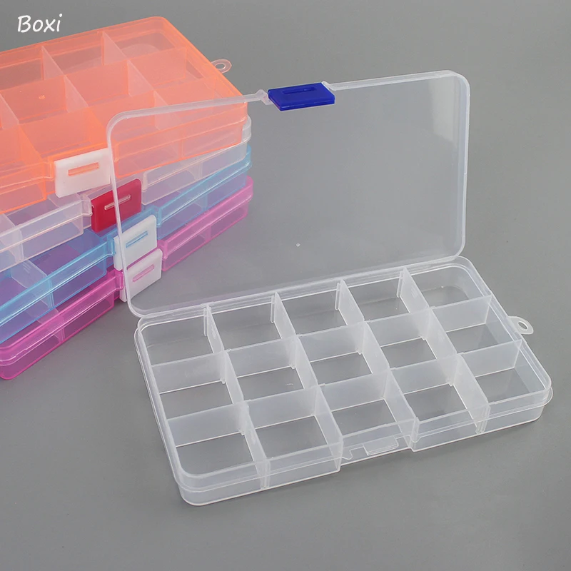 

Boxi 1pc 10/15 Small Grid Compartment Plastic Storage Box Adjustable Transparent Boxes For Fishing Gear Box Jewelry Organizer
