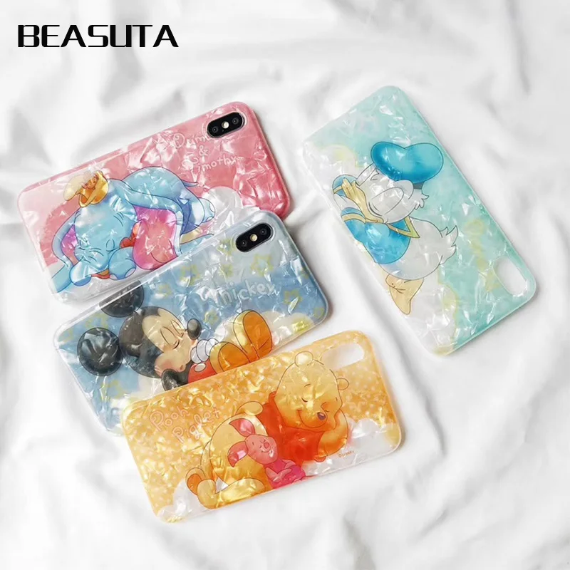 

Minnie Mickey Mouse Donald Daisy Duck Elephant Winnie pooh Soft Case for coque iPhone X 7 8 Plus 6s 6plus XS MAX Conch Shell
