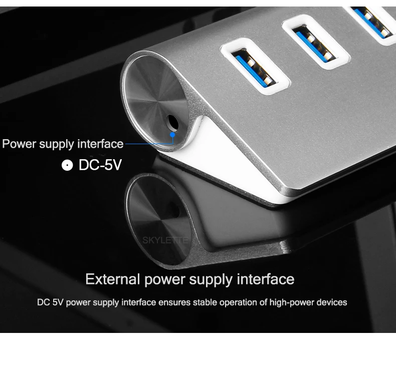 7-port USB 3.0 Hub 60cm Cable Portable Upto 5Gbps Super Speed Silver Anti-slip Chargeable Splitter For Multi USB Devices