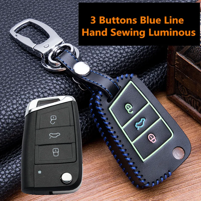 Leather Car Key Case Cover For VW Golf 7 GTI MK7 Octavia A7 Seat Leon Ibiza Flip Remote Key Wallet Keychain Free Shipping shell