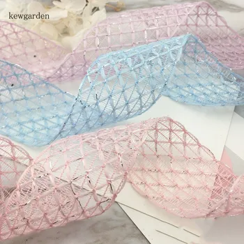 

kewgarden 40mm 4cm Hollow Silver Line Satin Ribbons DIY Bowknot Accessories Cotton Ribbon Handmade Tape Riband 10M/lot