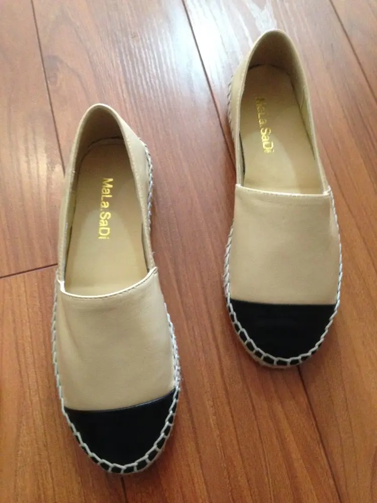 European Famous Brand Patchwork Espadrilles Shoes Woman Genuine Leather Creepers Flats Ladies Loafers Moccasins Big Size 34-42