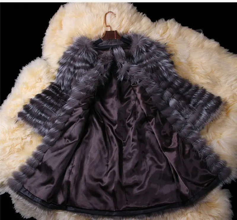 Шуба из натурального Лисьего меха 3/4 рукав осень зима настоящий женский меховой Тренч Верхняя одежда Куртка женское длинное пальто