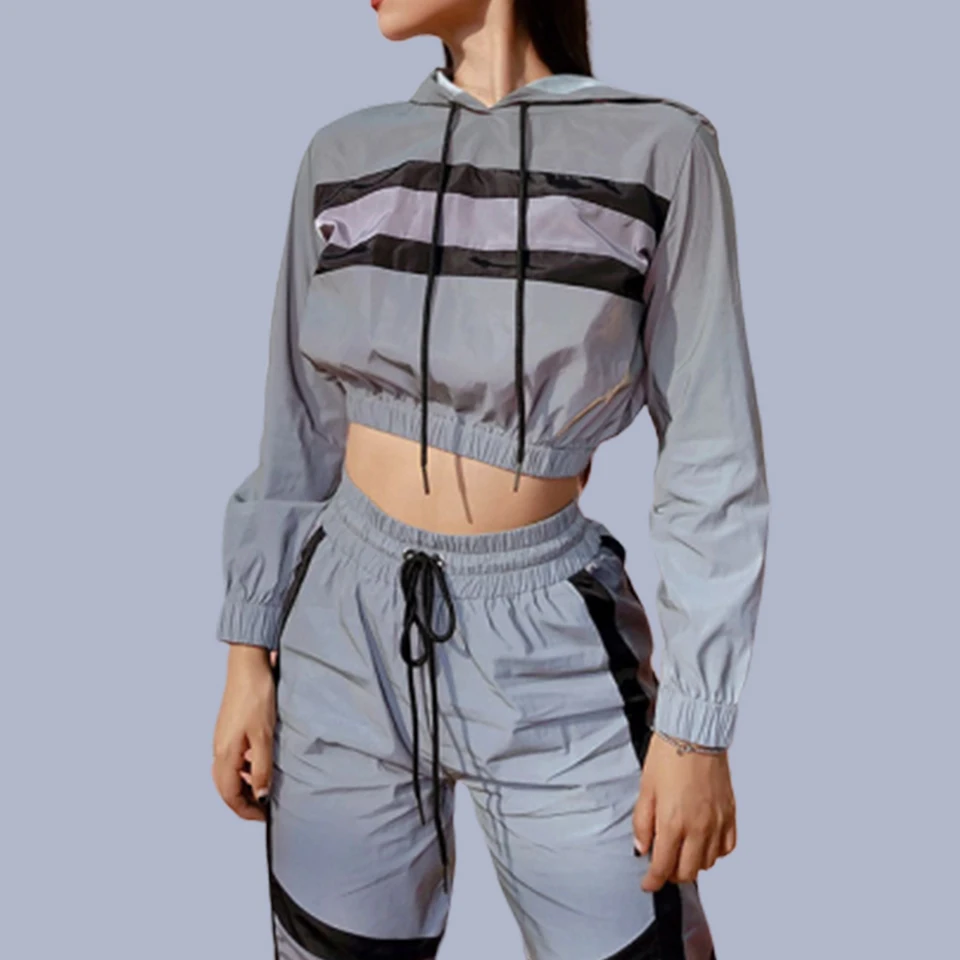 

Sequin Tracksuit Ensemble Femme 2 Piece Hoodie Sweatpants Set Reflective Women Fashion Color Block Patchwork Set Gym Long Sleeve