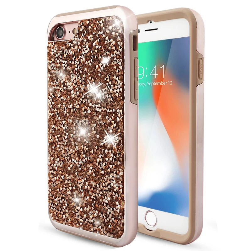 

For Apple iPhone X 6 6S Plus 7 8 Plus Case Shockproof Luxury Diamond Glitter Bling Dual Layer Rubber Shine Phone Cases