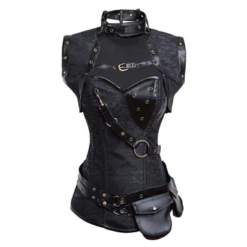 

Plus S-6XL Leather Gothic Steampunk Corset With Jacket And Pouch Sexy Lingerie Women Vintage Steel Boned Corsets And Bustiers