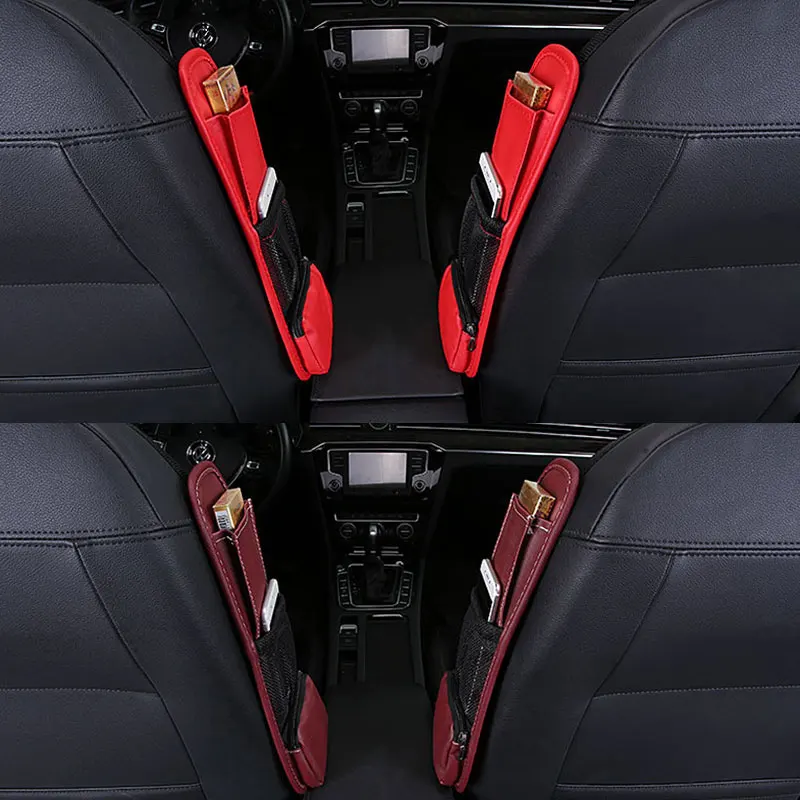 

Car Seat Crevice Pockets PU+Mesh Leak-Proof Storage Box Car Organizer Universal Car Seat Side Gap Pocket Auto Seats Organizer