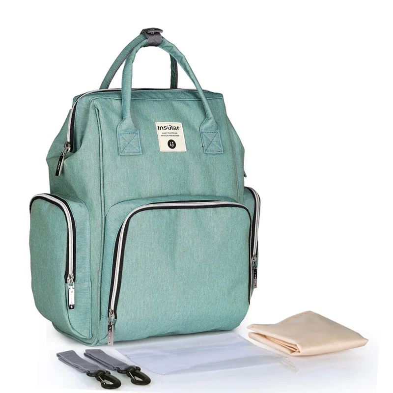 Модная сумка для подгузников водонепроницаемый детский мешок для прогулочной детской коляски большой емкости рюкзак для мам папа подгузник сумка Bolsas Maternidade - Цвет: Light green bag
