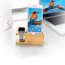 2 in 1 Bamboo Desktop Stand, Bracket Docking Holder Charger for Apple Watch 38mm/42mm for iphone All Mobile Phone Desktop Holder