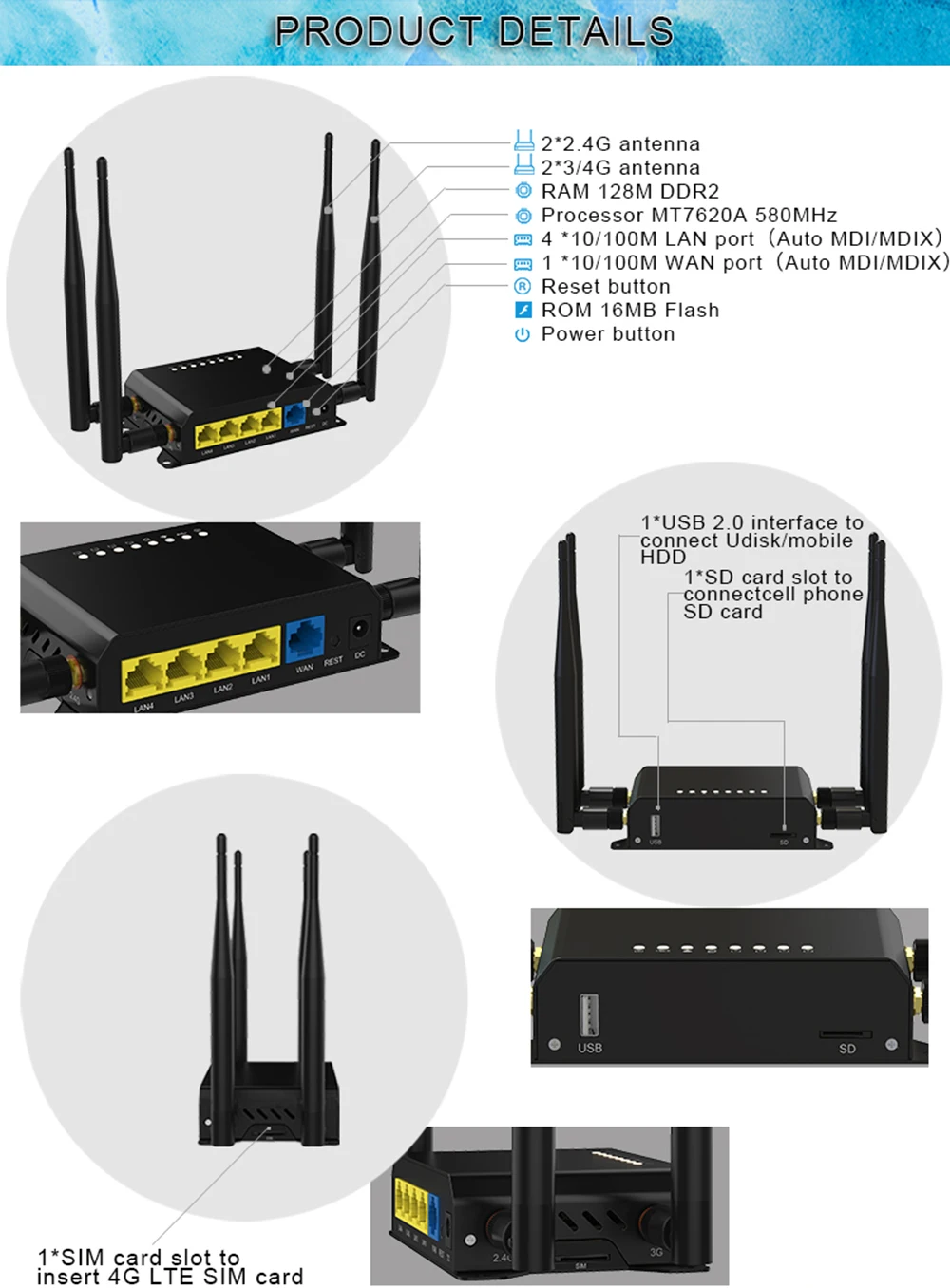 Cioswi WE826-T 3g 4G LTE роутер wi-fi репитер 2. 4G Гц 128 МБ 1200Мбитс внешняя точка доступа маршрутизатор модем 4G WI-FI sim карты слот