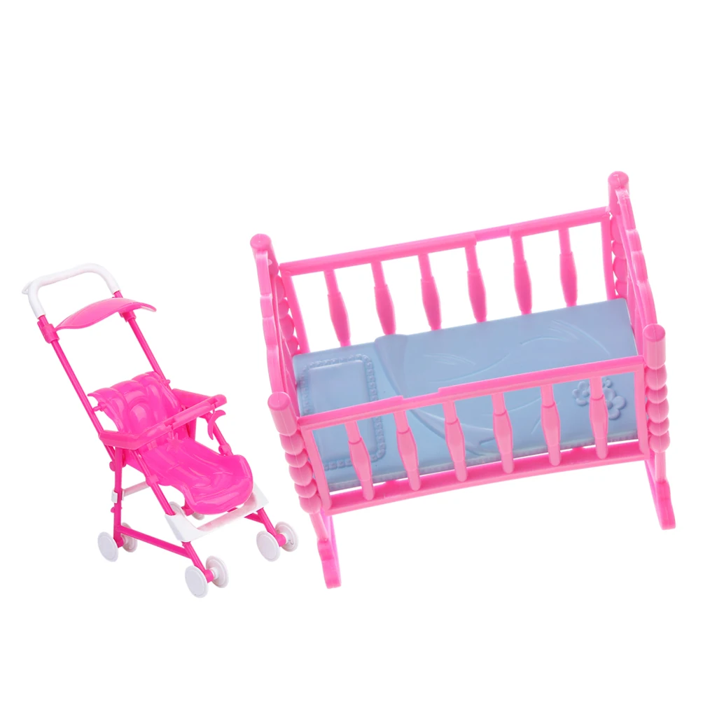 Miniature Nursery Baby Rocking Bed Pram for  Doll House Accessories